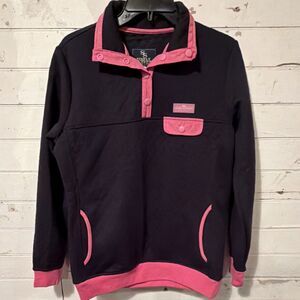 Simply Southern Black Pink Quilted Knit Pullover Sweater Size S NWT